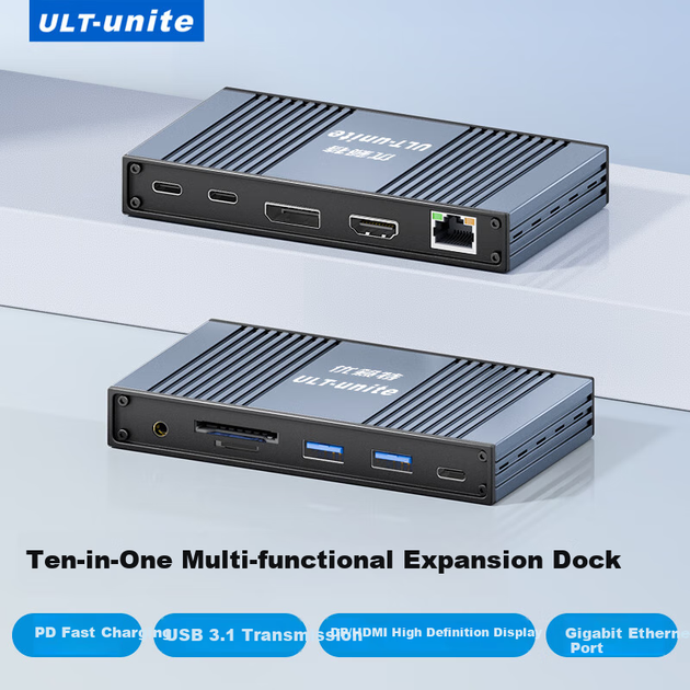 Багатофункціональна док-станція розширення ULT-Unite Type-C на 10 дюймів, перетворювач USB-C на HDMI/DP з трьома виходами для дисплеїв, дзеркальне відображення екрана 4K 60 Гц, два зчитувачі SD-карт, порт Gigabit Ethernet, аудіороздільник PD 100 Вт - Фото 4 Багатофункціональна док-станція розширення ULT-Unite Type-C на 10 дюймів, перетворювач USB-C на HDMI/DP з трьома виходами для дисплеїв, дзеркальне відображення екрана 4K 60 Гц, два зчитувачі SD-карт, порт Gigabit Ethernet, аудіороздільник PD 100 Вт - зображення 4