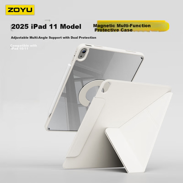 Чехол Zoyu 2025 A16 для iPad 11, складной, двусторонний, с магнитной фиксацией, поворотный, съемный, для 11-дюймового планшета Apple, защита от изгиба, кремово-белый. - Фото 4 Чехол Zoyu 2025 A16 для iPad 11, складной, двусторонний, с магнитной фиксацией, поворотный, съемный, для 11-дюймового планшета Apple, защита от изгиба, кремово-белый. - изображение 4