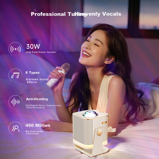 Changba Guangyin Magic Box Atmosphere K-Song Speaker N10 Small Arena Wireless Microphone Bluetooth Speaker Starry Aurora Children's Projection Atmosphere Night Light Birthday Gift - изображение 4