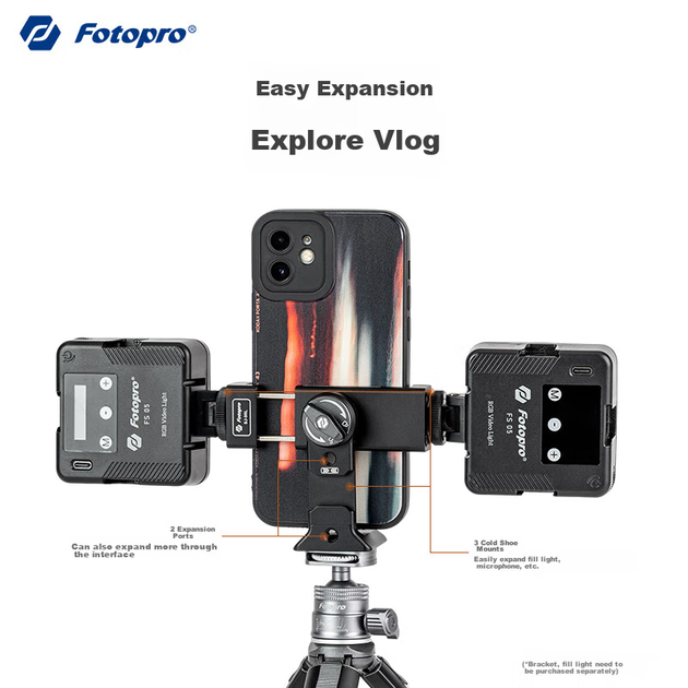 Кріплення Fotopro SJ-96L з двома холодними башмаками та затискачем для телефона - зображення 5