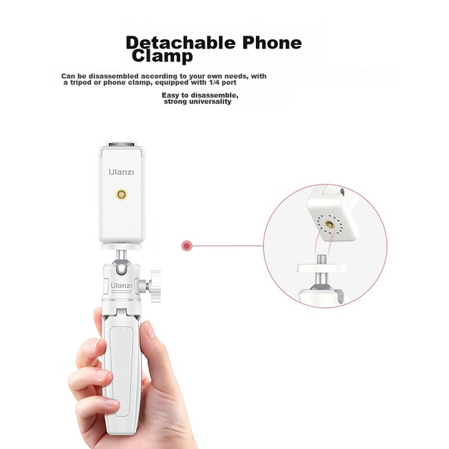 Комплект Ulanzi Bluetooth для прямой трансляции видео с камеры телефона (белый), мини-штатив для рабочего стола, селфи-палка для прямой трансляции, универсальный для беззеркальной камеры G7X3 и смартфона. - изображение 8