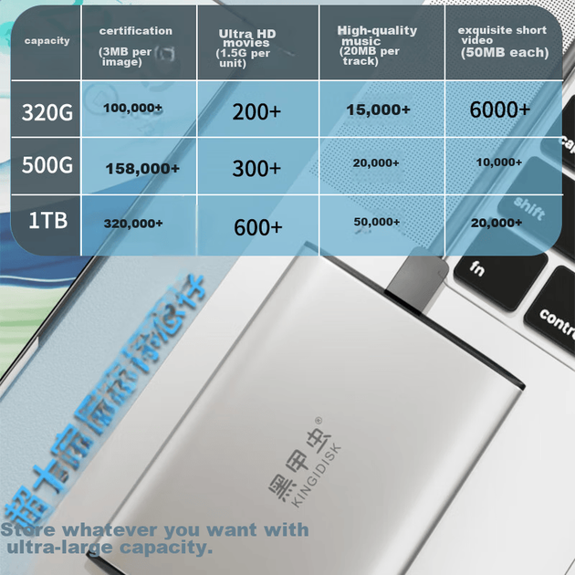Диск KINGIDISK SLIM100 1 ТБ портативный USB 3.0, 2.5", серебристый - изображение 4