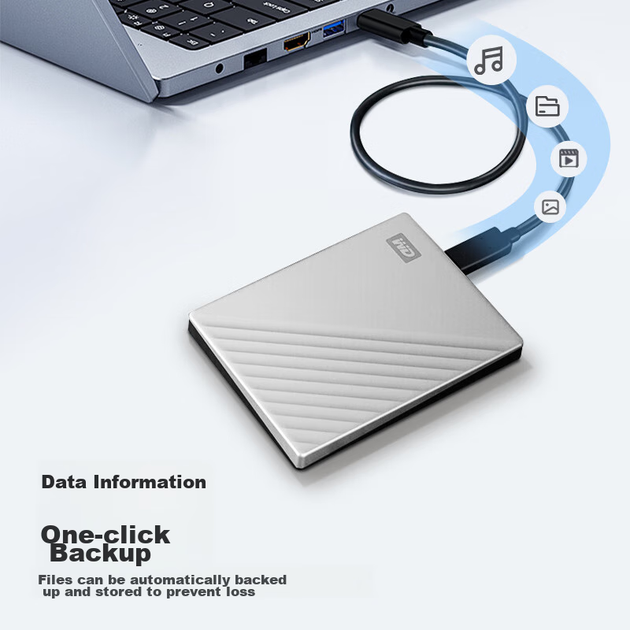 Диск жорсткий зовнішній Western Digital Ultra 1 ТБ Type-C, 2.5 дюйма, сріблястий - зображення 4