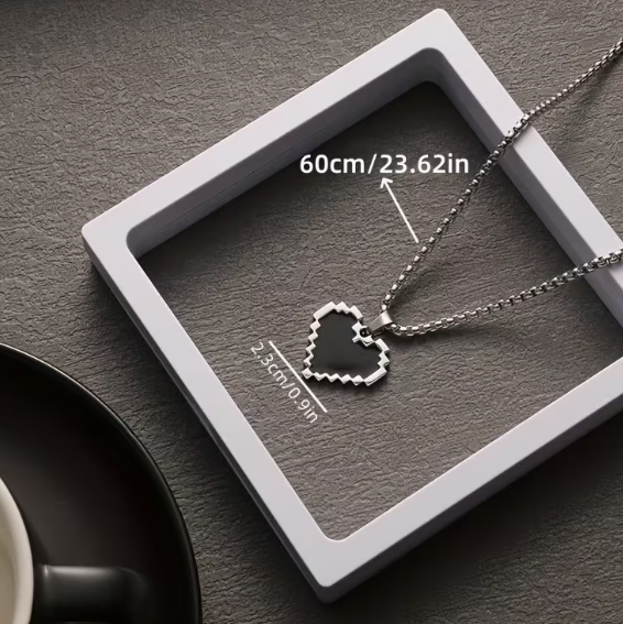Кулон мужской Pixel Heart с цепочкой, подвеска, украшение на шею из медицинской стали под серебро - Фото 7 Кулон мужской Pixel Heart с цепочкой, подвеска, украшение на шею из медицинской стали под серебро - изображение 7