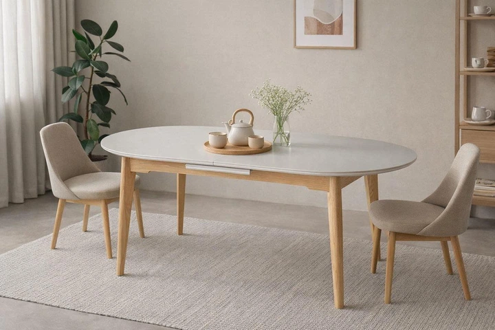 Керамічний розкладний стіл ALBERTO CERAMIC 160-200х90 см бежевий мат/дерево обідній стіл Signal - изображение 6