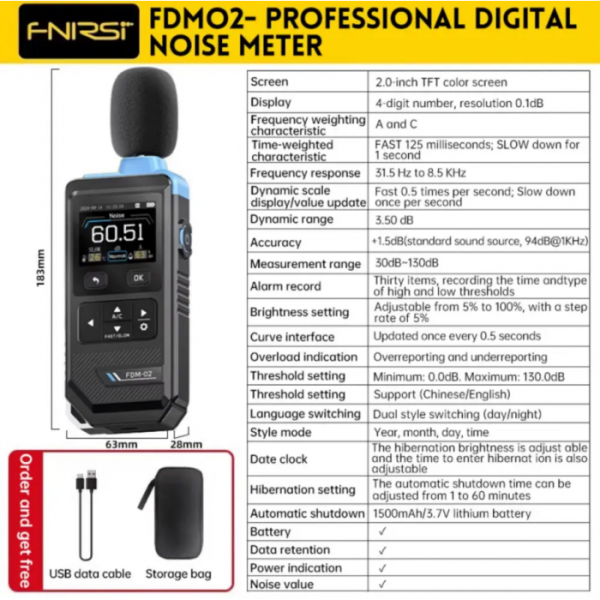 Шумомер цифровой измеритель уровня звука FNIRSI FDM-02 - изображение 4