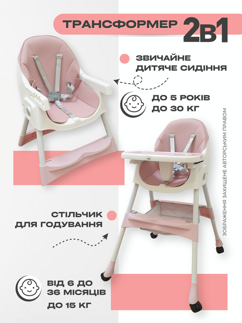 Дитячий стільчик для годування 2 в 1 високий м’який стілець трансформер дитяче крісло для малюків із регульованою спинкою та підніжкою знімний столик кошик на 4 коліщатках універсальний багатофункціональний зручний стійкий для дітей із PU екошкіри рожевий - Фото 3 Дитячий стільчик для годування 2 в 1 високий м’який стілець трансформер дитяче крісло для малюків із регульованою спинкою та підніжкою знімний столик кошик на 4 коліщатках універсальний багатофункціональний зручний стійкий для дітей із PU екошкіри рожевий - зображення 3