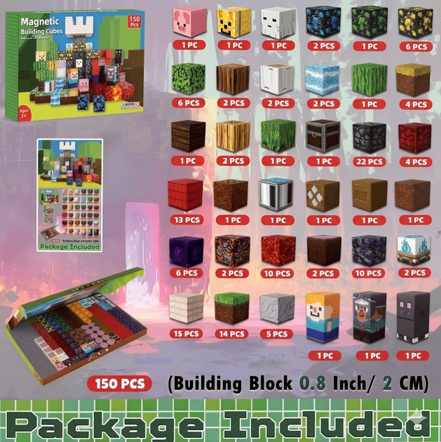 Магнитный конструктор Minecraft 150 шт по игре Майнкрафт Magnetic Крепость Mk001022 - изображение 5