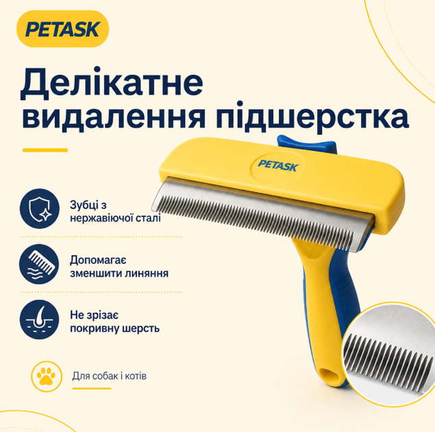 Расческа-шедедер PETASK для собак и котов, щетка для вычесывания подшерстка с кнопкой очистки - изображение 2