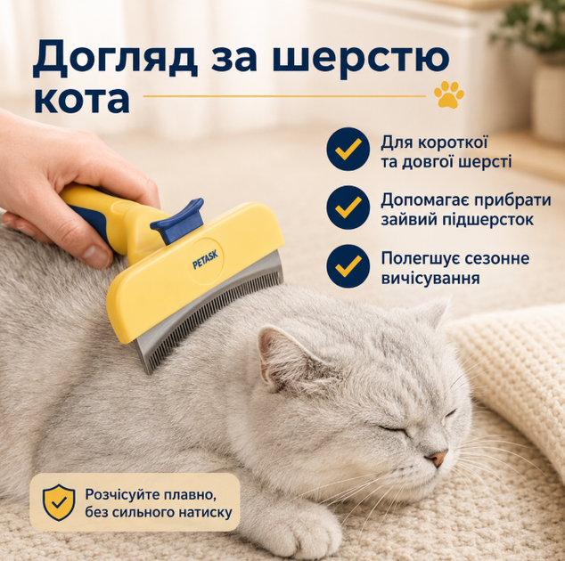 Расческа-шедедер PETASK для собак и котов, щетка для вычесывания подшерстка с кнопкой очистки - изображение 4