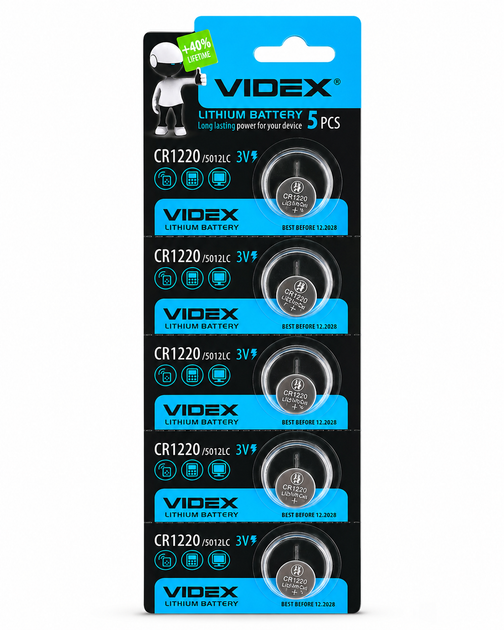Батарейка літієва VIDEX CR1220, 5 шт. у блістері - изображение 2