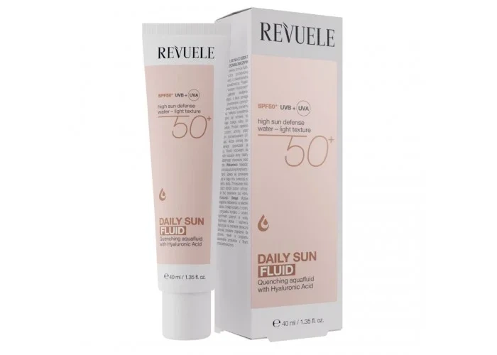 Ежедневный солнцезащитный флюид для лица с гиалуроновой кислотой SPF 50+ 40мл Revuele - Фото 1 Ежедневный солнцезащитный флюид для лица с гиалуроновой кислотой SPF 50+ 40мл Revuele - изображение 1