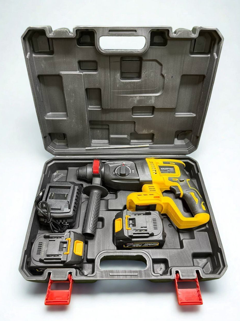 Перфоратор Krafftec Germany аккумуляторный ударный 48 В 8 А·час SDS Plus отбойник строительный 3–5 Дж три режима сверления долбления 4000 уд мин реверс регулировка скорости LED 2 батареи для бетона кирпича ремонта демонтажа кейс - изображение 9