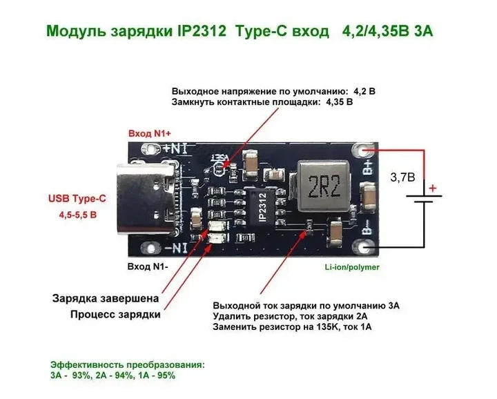 AILAVI-0503V3 (IP2312) — контроллер зарядки USB Type-C для 1S Li‑ion 3А, 4,2/4,35 В - Фото 3 AILAVI-0503V3 (IP2312) — контроллер зарядки USB Type-C для 1S Li‑ion 3А, 4,2/4,35 В - изображение 3