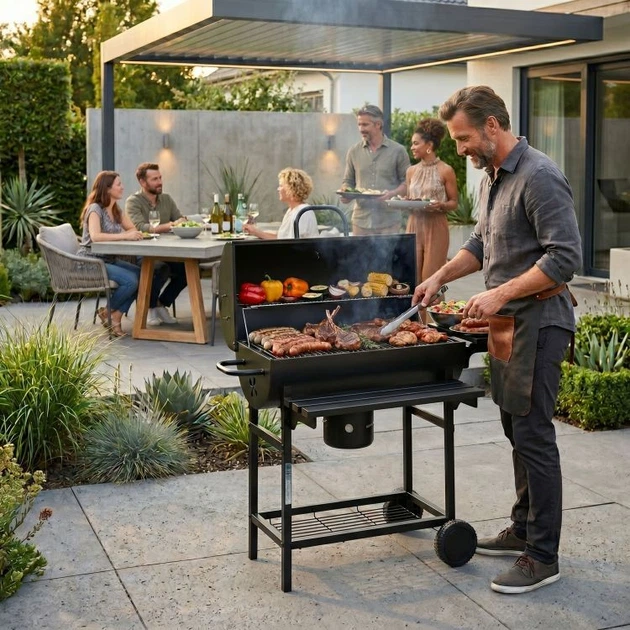 Угольный гриль MultiGarden XXL с крышкой, термометром и складными полками (70х35 см) - изображение 3