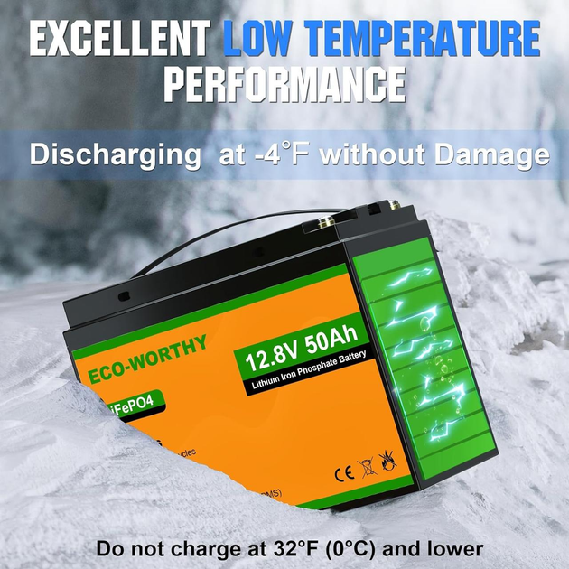Аккумуляторная батарея Eco-Worthy LiFePO4 12.8V 50Ah 640Wh с BMS, до 15000 циклов для солнечных систем и ИБП - изображение 2