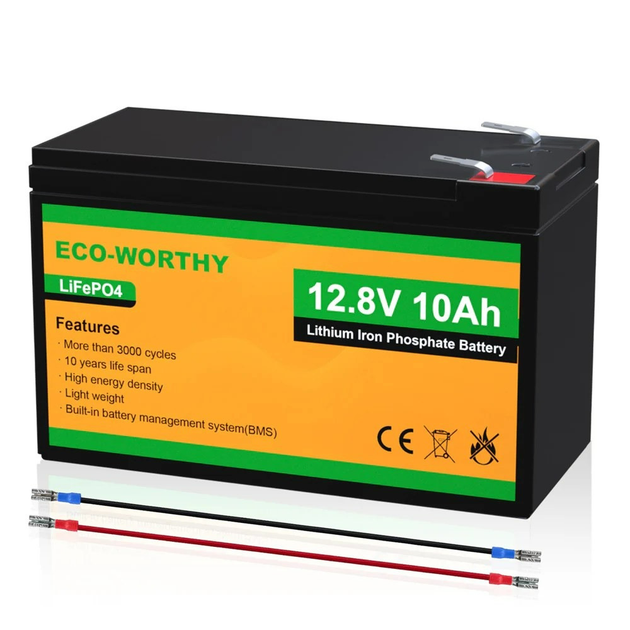 Акумуляторна батарея ECO-WORTHY LiFePO4 12,8V 10Ah 128Wh акумулятор для резервного живлення сонячних систем і кемпінгу з вбудованою BMS та ресурсом понад 3000 циклів - зображення 9