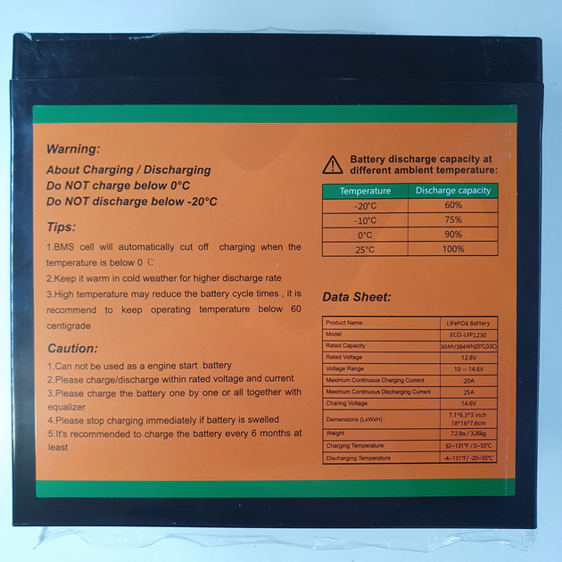 Аккумуляторная батарея ECO-WORTHY LiFePO4 12V 30Ah 384Wh литий-железо-фосфатная с BMS 3000+ циклов для солнечных систем ИБП кемпинга и электротранспорта - Фото 11 Аккумуляторная батарея ECO-WORTHY LiFePO4 12V 30Ah 384Wh литий-железо-фосфатная с BMS 3000+ циклов для солнечных систем ИБП кемпинга и электротранспорта - изображение 11