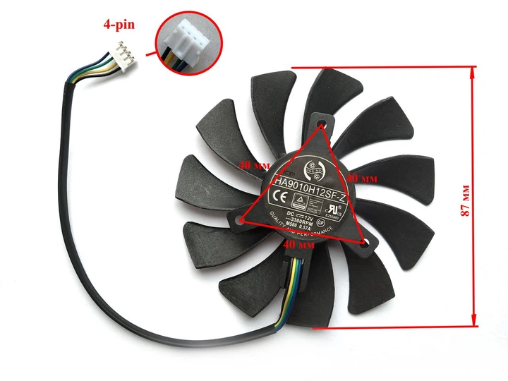 Вентилятор кулер для відеокарти MSI GTX 1060 RX 460 560 550 (orgnl) 87 мм 4-pin ONG HUA HA9010H12SF-Z (XY-D09010SH HA9010H12SB-Z HA9010H12S-Z)(№54.5) - зображення 3