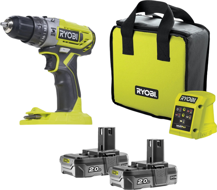 Дриль-шуруповерт ударний RYOBI ONE+ з 2 акумуляторами 2 Аг (R18PD2-220S) - Фото 1 Дриль-шуруповерт ударний RYOBI ONE+ з 2 акумуляторами 2 Аг (R18PD2-220S) - зображення 1