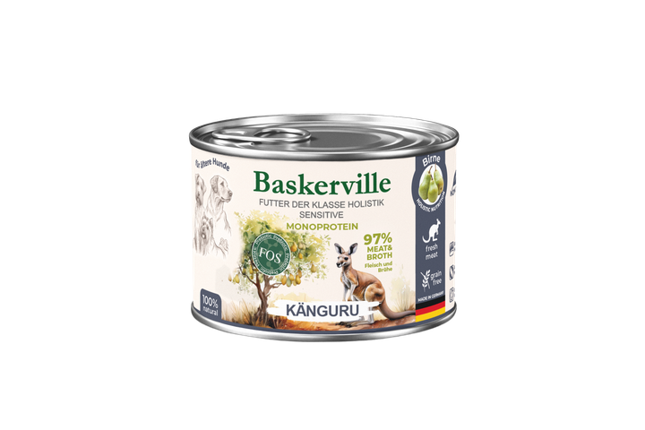 Консервированный корм Baskerville Кенгуру с грушей влажный корм для собак с чувствительным пищеварением и пожилых собак 200 г (4262548450747) - Фото 1 Консервированный корм Baskerville Кенгуру с грушей влажный корм для собак с чувствительным пищеварением и пожилых собак 200 г (4262548450747) - изображение 1