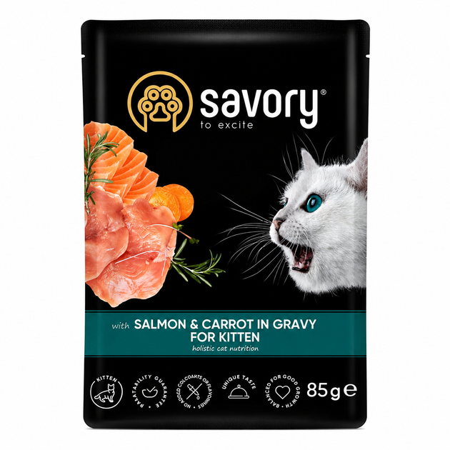 Savory для кошенят з лососем та морквою в соусі - Фото 1 Savory для кошенят з лососем та морквою в соусі - зображення 1