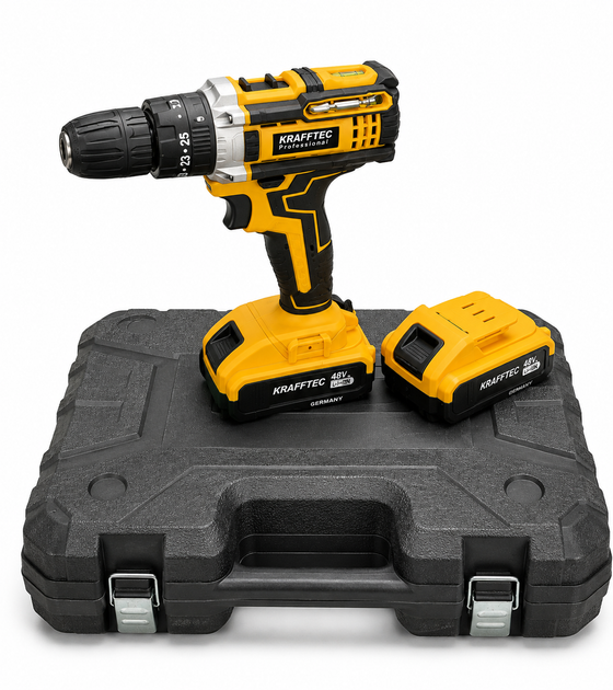 Ударный шуруповерт Krafftec PRO DCD791 48V 6Ah 95 Нм, аккумуляторная дрель с 2 АКБ, кейсом и набором инструментов - изображение 8