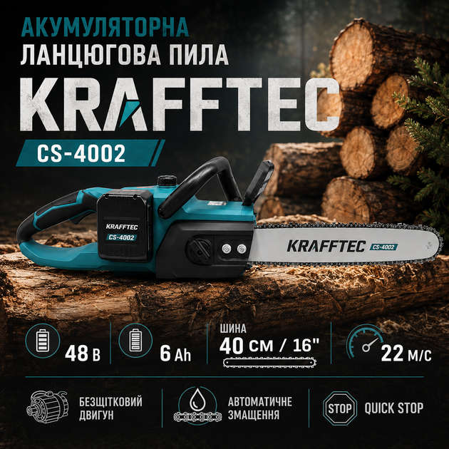 Аккумуляторная цепная пила Krafftec CS-4002 48V 6Ah - изображение 6