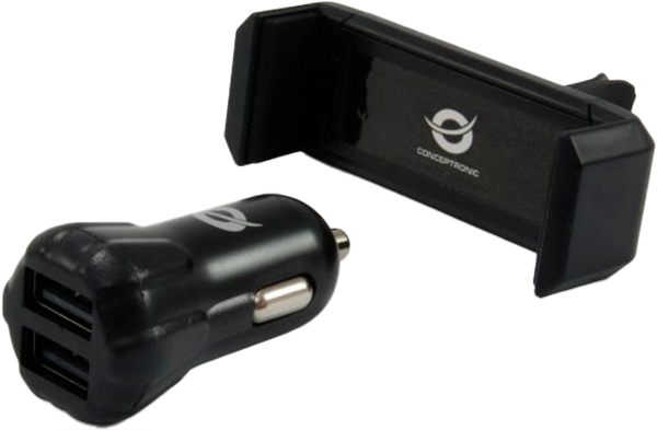 Ładowarka samochodowa Conceptronic CUSBCAR2AKIT 2xUSB-A 10W + Vent Mount Czarna (CUSBCAR2AKIT) - Zdjęcie 1 Ładowarka samochodowa Conceptronic CUSBCAR2AKIT 2xUSB-A 10W + Vent Mount Czarna (CUSBCAR2AKIT) - obraz 1