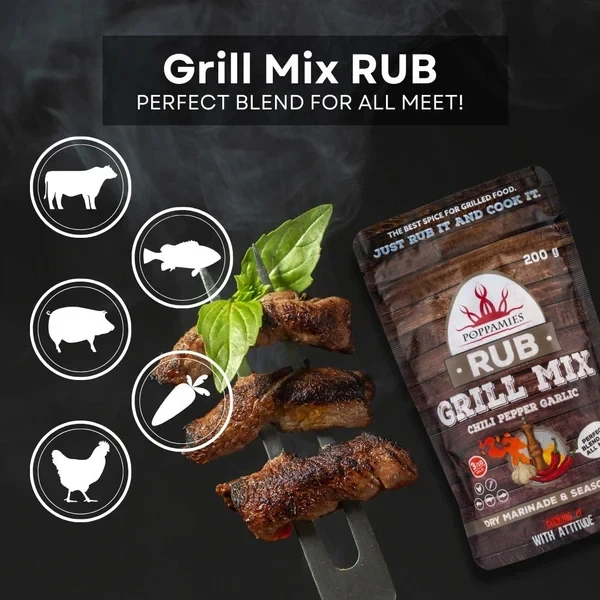 Смесь приправ Poppamies Rub Grill Mix Chili Pepper Garlic для гриля и барбекю 200 г - изображение 3