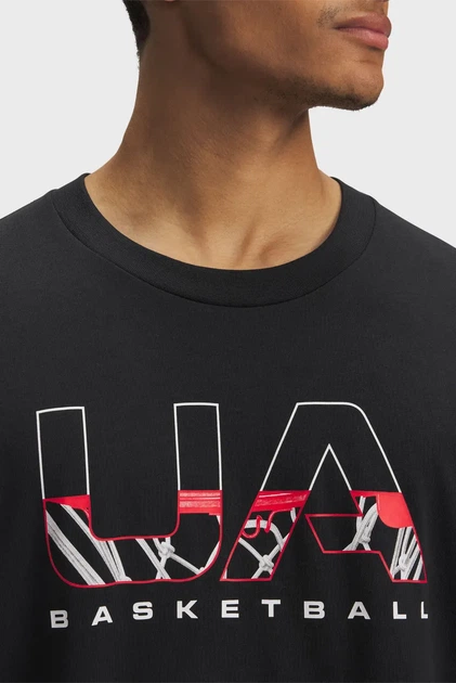 Чоловіча чорна футболка UA M HWT Hoops Branded SS Under Armour L 6003687-001 - Фото 2 Чоловіча чорна футболка UA M HWT Hoops Branded SS Under Armour L 6003687-001 - изображение 2