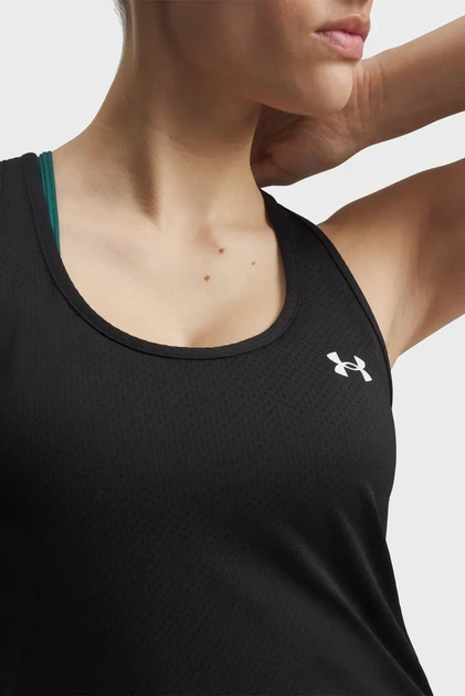 Жіноча чорна майка Tech Mesh Racer Tank Under Armour S 6009989-001 - Фото 3 Жіноча чорна майка Tech Mesh Racer Tank Under Armour S 6009989-001 - изображение 3