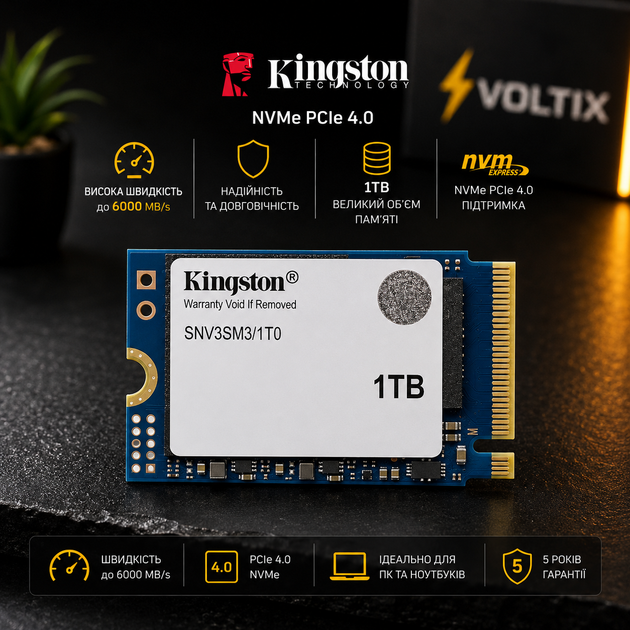 SSD Kingston NV3 1TB M.2 2230 PCIe 4.0 NVMe - 6000/4000 МБ/с, компактный накопитель - изображение 3