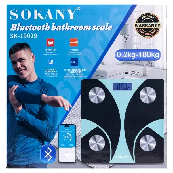 Весы напольные электронные с Bluetooth и памятью на 8 пользователей до 180 кг закаленное стекло бирюзовый Sokany MC-1905 - изображение 2