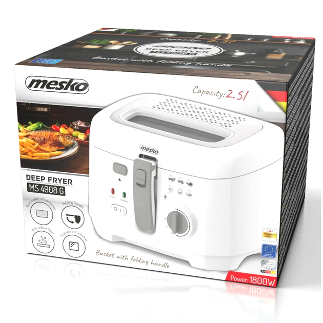 Фритюрница 2 5 л 1800 Вт для кухни с термостатом и съемной чашей серый Mesko MC-3267 - изображение 10