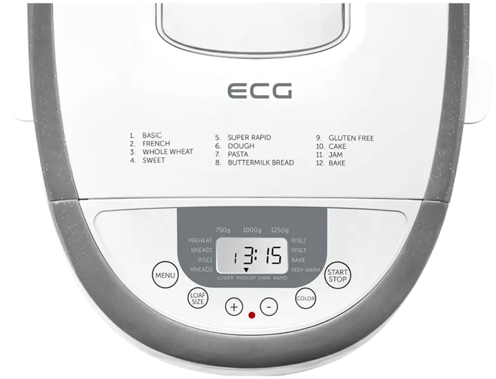 Хлебопечь 850 Вт 12 программ для дома 1.25 кг белая ECG MC-0877 - изображение 3
