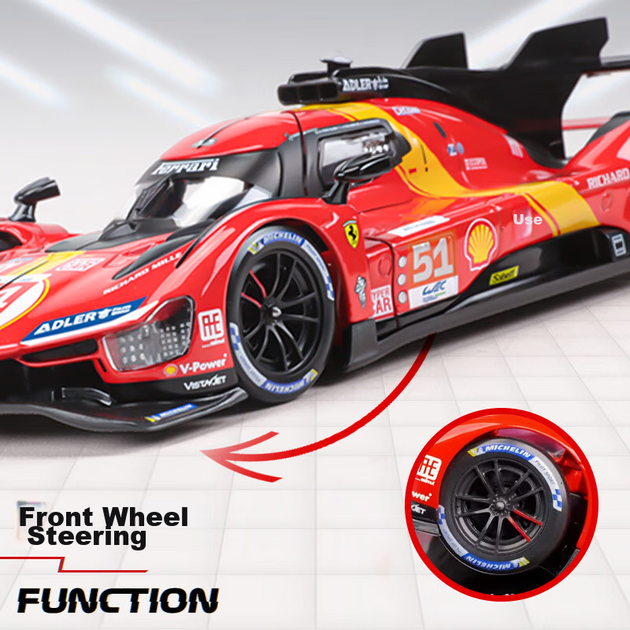 Масштабна модель автомобіля Ferrari 499P чемпіона Ле-Мана Bimeigao 1:24, легкосплавна іграшка для хлопчиків, новорічний подарунок - зображення 6