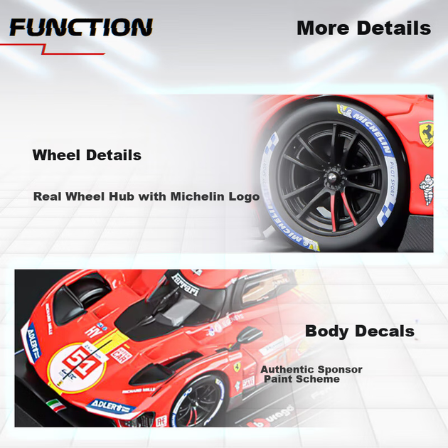 Масштабна модель автомобіля Ferrari 499P чемпіона Ле-Мана Bimeigao 1:24, легкосплавна іграшка для хлопчиків, новорічний подарунок - зображення 7