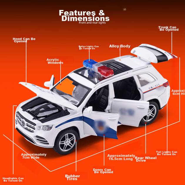 Машинка Chiyu Toys GLS 580 поліцейська зі сплаву, модель, подарунок - Фото 6 Машинка Chiyu Toys GLS 580 поліцейська зі сплаву, модель, подарунок - зображення 6