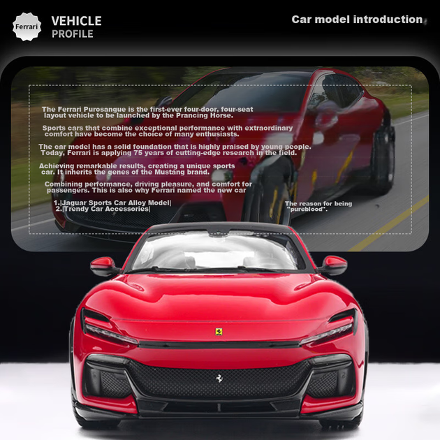 Bimeigao 1:24 Ferrari Purosangue Модель автомобіля Реалістична модель легкосплавного автомобіля Подарункова модель іграшкового автомобіля для хлопчиків - зображення 4