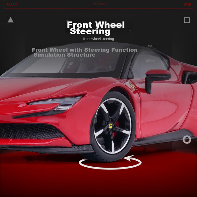 Bimeigao 1:24 Ferrari Модель SF90 сплаву іграшковий автомобіль гоночна симуляційна модель подарунок для хлопчика - зображення 9