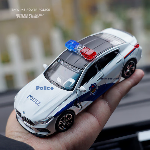 Модель автомобиля BMW M8 MAILE KID, металлическая, со светом и звуком, полицейская - изображение 9