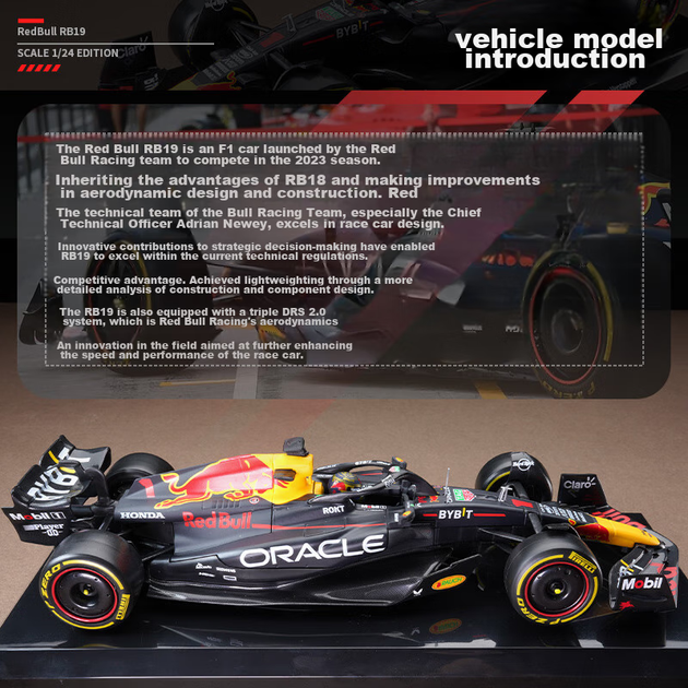 Літа модель гоночного автомобіля Формули-1 Red Bull RB19 Макса Ферстаппена №1 Bimeigao 1:24 для хлопчиків - зображення 3