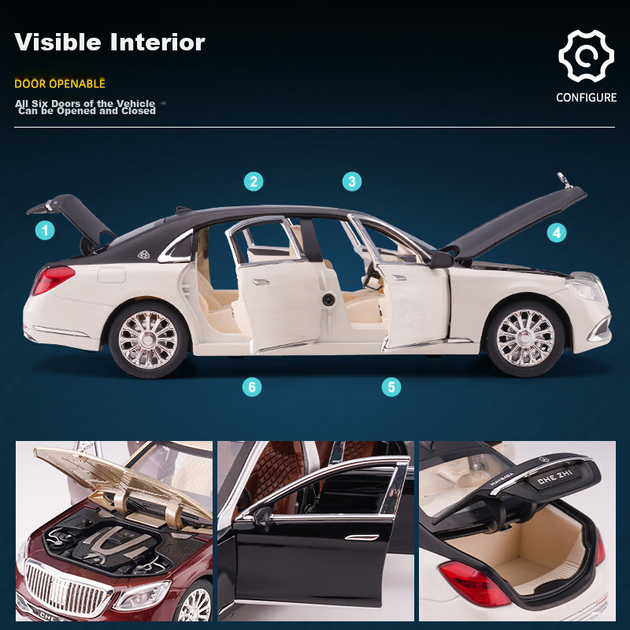 Chiyuchewan 1:24 масштаб Maybach S600 розкішний седан лита модель автомобіля іграшка подарунок для хлопчиків - зображення 8