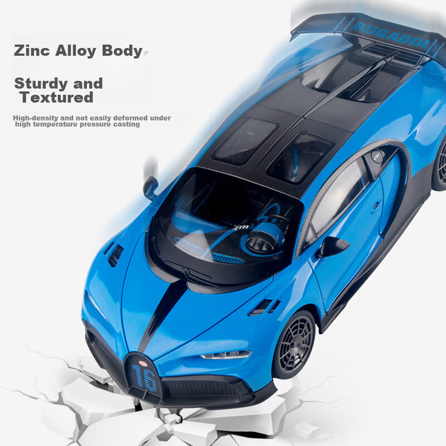 Дитяча модель автомобіля Heimanba Bugatti Chiron, масштаб 1:18, синя, колекційна, зі сплаву - зображення 6
