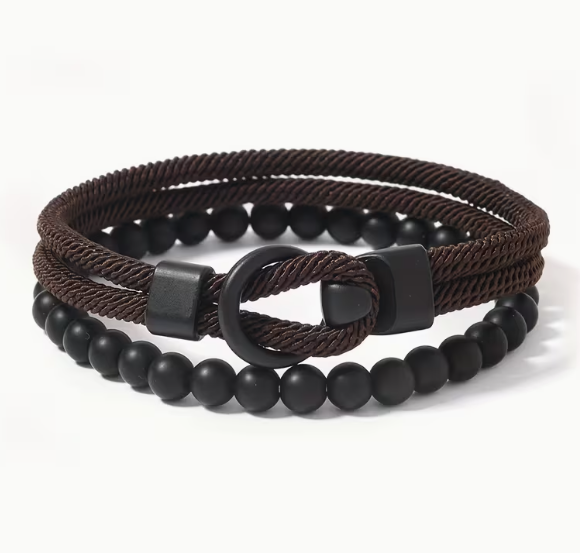 Двошаровий чоловічий браслет Bangle Hook + Beads, браслет на удачу Коричневий - изображение 3