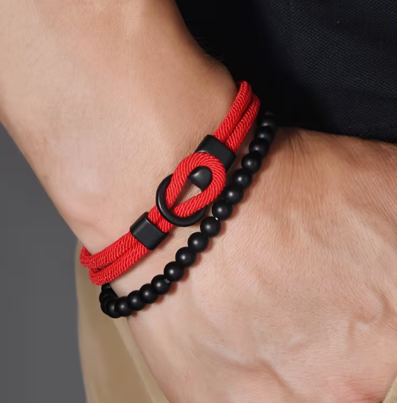 Двошаровий чоловічий браслет Bangle Hook + Beads, браслет на удачу - Фото 2 Двошаровий чоловічий браслет Bangle Hook + Beads, браслет на удачу - изображение 2