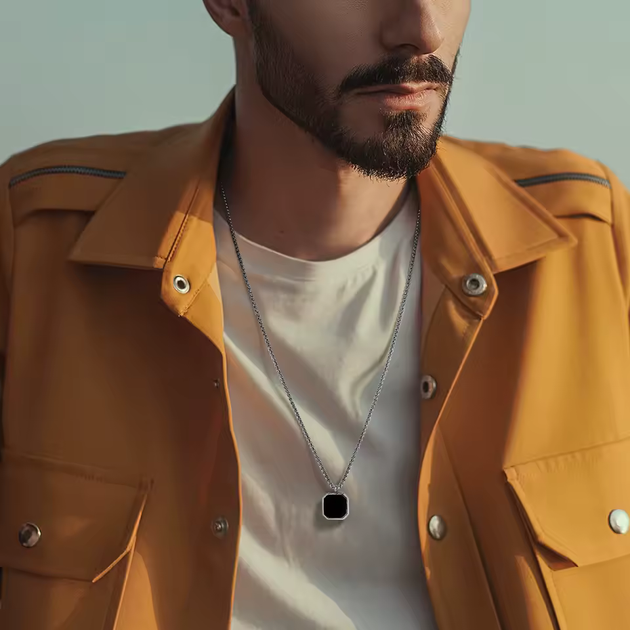 Квадратний мінімалістичний чоловічий кулон підвіска з ланцюжком Square Minimalist на шию з медичної сталі - зображення 3