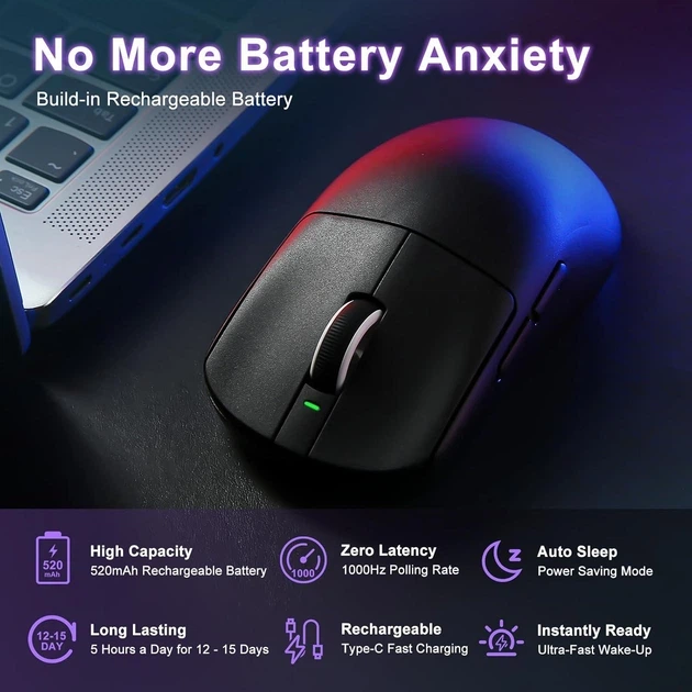 Миша Ігрова VGN VXE R1 SE+ Чорна. Бездротова 2.4G/Bluetooth/кабель. Сенсор PAW3395 SE. 18000 DPI. - изображение 8