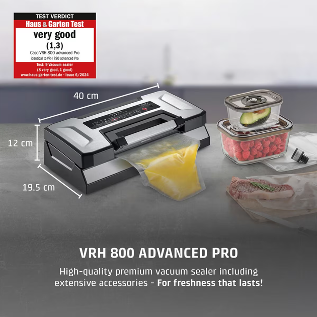 Вакууматор CASO VRH 800 advanced Pro 130 Вт, 20 л/мин, -0,9 бар, двойной шов, для сухих и жидких продуктов - изображение 3
